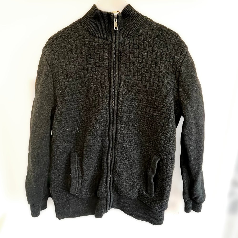 Emanuel Ungaro Full Zip Knitted Winter Sweater, Gray, Small Size